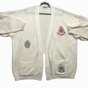 Vintage Forelli Knit Sweater Womens 26-28 Beige Crest Cardigan Embroidery